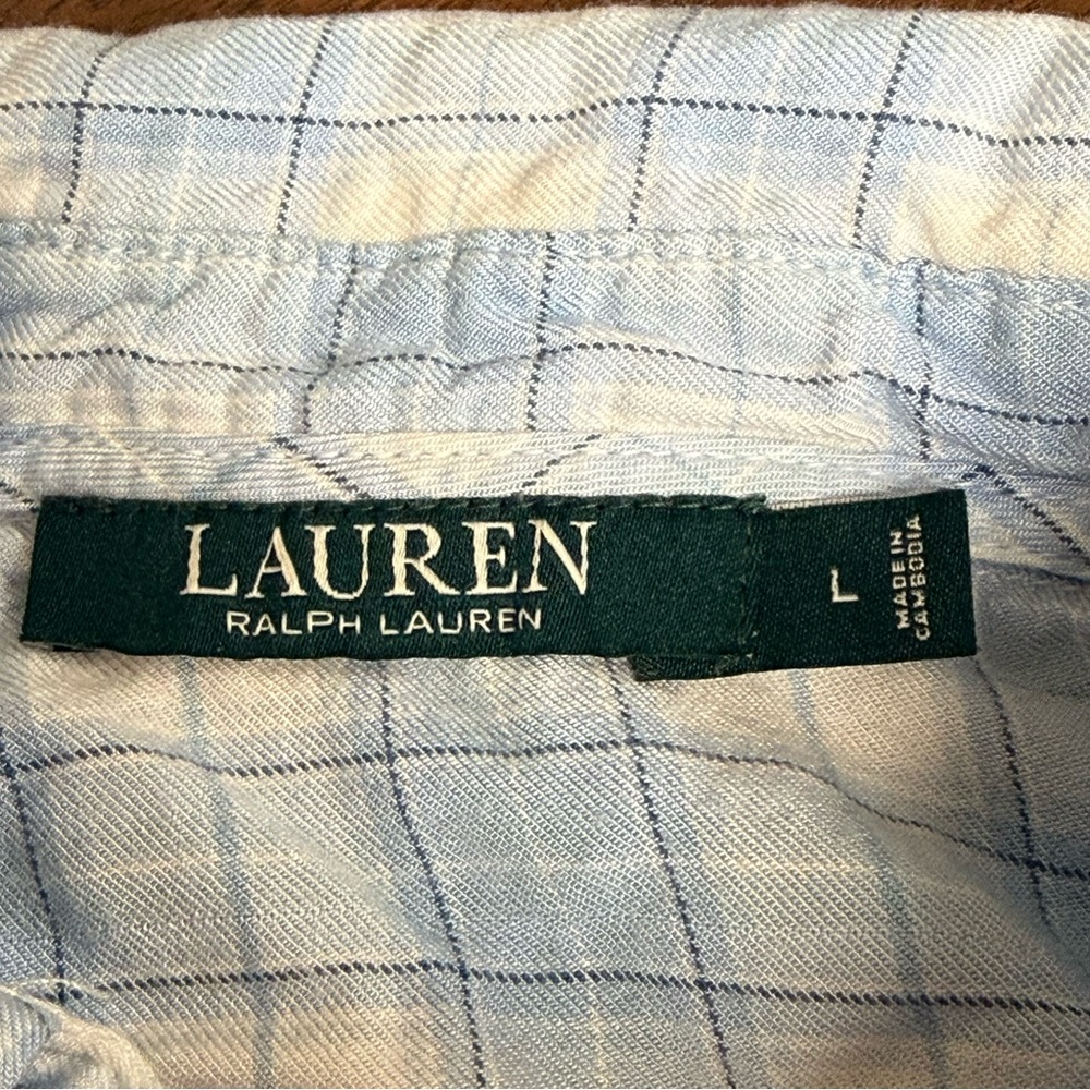 Lauren Ralph Lauren Blue Plaid Shirt Dress Tunic Button Down Roll Sleeve L - Picture 9 of 11